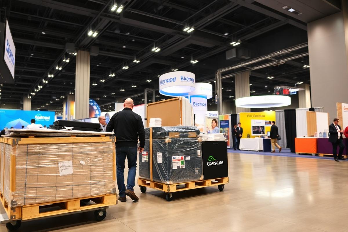 Crated exhibit materials being delivered to an Orlando convention venue